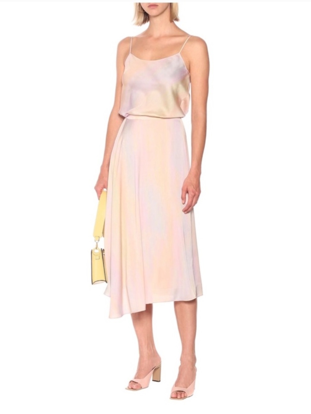Vince Rainbow Wash Asymmetric Drape MIDI Skirt